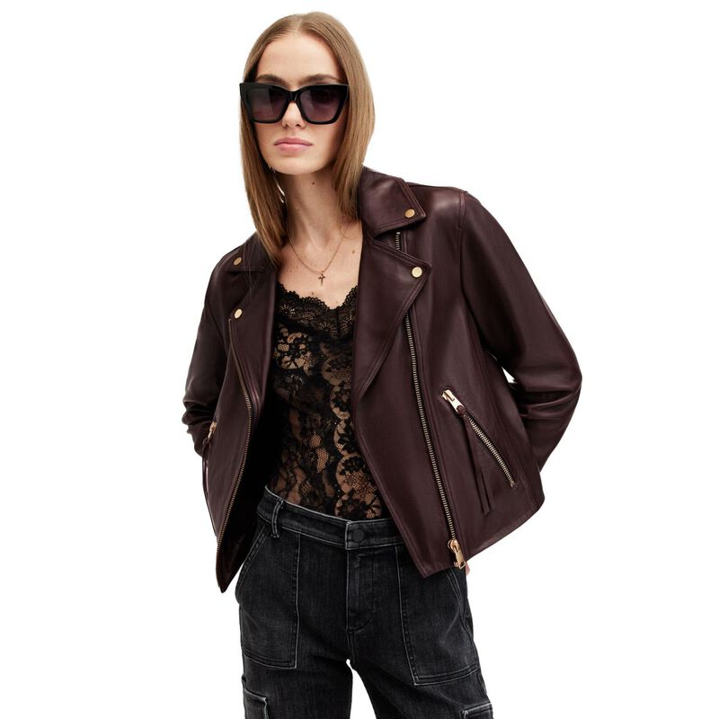 AllSaints Dalby Slim Fit Leather Biker Jacket image number 0